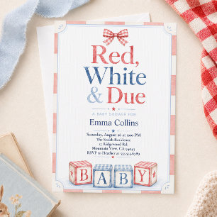 Red White and Due Baby Blocks Summer Baby Shower Invitation