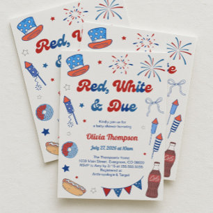 Red White and Due Baby Shower Invitation