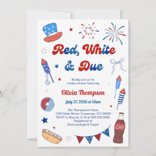 Red White and Due Baby Shower Invitation