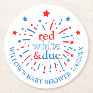 Red White and Due Baby Shower Paper Coasters