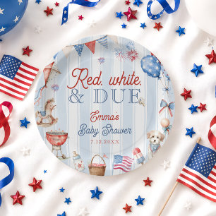 Red White and Due Baby Shower Paper Plate