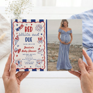 Red White and Due Baby Shower Photo Invitation