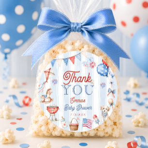 Red White and Due Baby Shower Thank You Classic Round Sticker