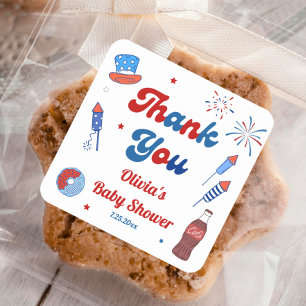 Red, White and Due Baby Shower Thank You Square Sticker