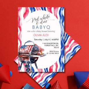 Red white and due babyq 4th july baby shower invitation