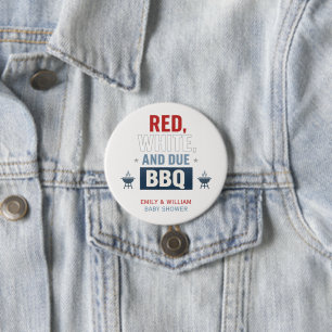 Red White and Due BBQ Baby Shower  3 Inch Round Button