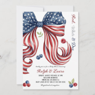 Red White and Due Bow Baby Shower Invitation