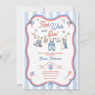 Red White and Due Boy Baby Shower Invitation
