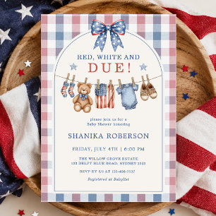 Red White and Due Clothesline Baby Shower Invitation