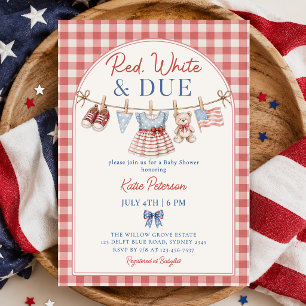 Red White and Due Clothesline Baby Shower Invitation