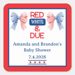 Red White and Due Fourth of July Baby Shower Square Sticker
