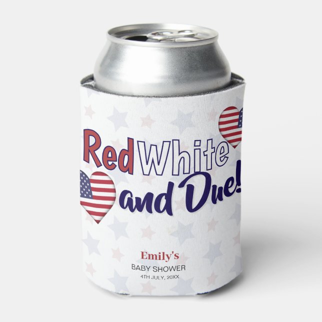 Red White and Due July 4th Patriotic Baby Shower  Can Cooler (Can Front)