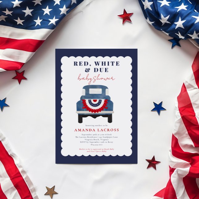 Red White and Due Patriotic Baby Shower  Postcard (Red, White and Due Baby Shower Invitation Postcard)