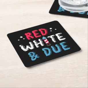 Red White And Due, Pregnancy Announcement Gifts Square Paper Coaster