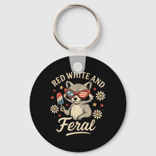 Red White And Feral 4th Of July Funny Raccoon Kids Keychain