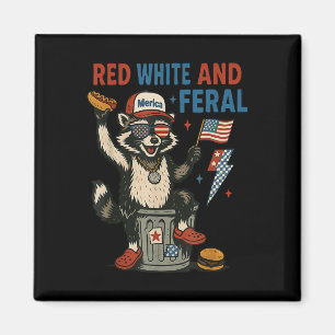 Red White And Feral 4th Of July Raccoon Hot Dog Ki Magnet
