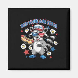 Red White And Feral American Raccoon Hot Dog 4th O Magnet