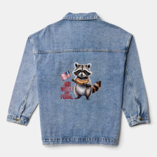 Red White And Feral And Free Raccoon Denim Jacket