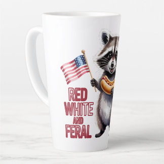 Red White And Feral And Free Raccoon Latte Mug