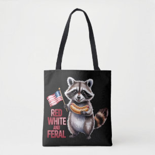 Red White And Feral And Free Raccoon Tote Bag