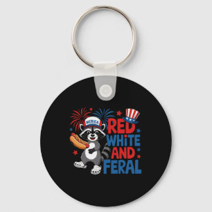 Red White And Feral Cute Raccoon Merica Usa Indepe Keychain