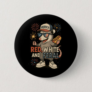 Red White And Feral Fireworks Opossum 4th Of July 2 Inch Round Button