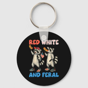 Red White And Feral Funny Cute Raccoon 4th Of July Keychain