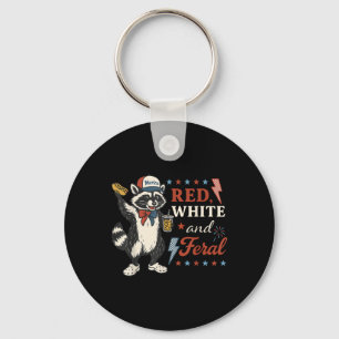 Red White And Feral Funny Raccoon 4th Of July Patr Keychain