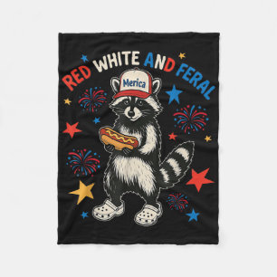 Red White And Feral Funny Raccoon 4th Of July T-sh Fleece Blanket
