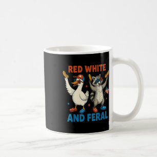 Red White And Feral Funny Raccoon & Silly Goos Coffee Mug