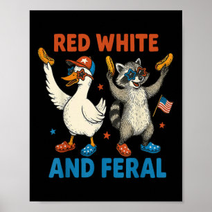 Red White And Feral Funny Raccoon &amp; Silly Goos Poster