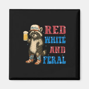 Red White And Feral Funny Raccoon Beer 4th Of July Magnet