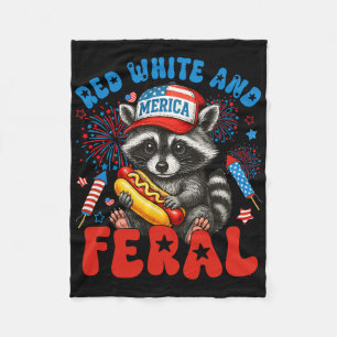 Red White And Feral Funny Raccoon Usa 4th Of July Fleece Blanket