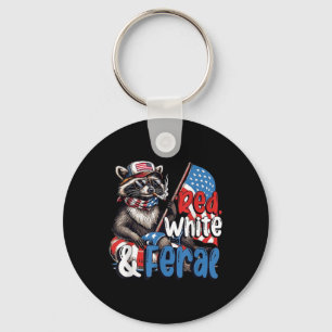 Red White And Feral Patriotic 4th Of July Funny Ra Keychain