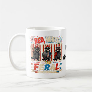 Red White and Feral Patriotic Raccoon Party Art Coffee Mug