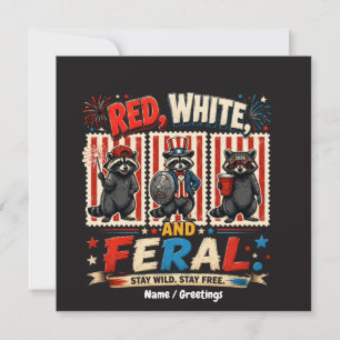Red White and Feral Patriotic Raccoon Party Art Invitation