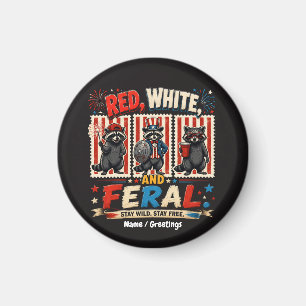 Red White and Feral Patriotic Raccoon Party Art Magnet