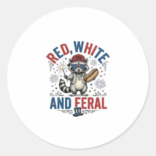 Red White and Feral Patriotic Raccoon Shirt_1 Classic Round Sticker