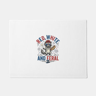 Red White and Feral Patriotic Raccoon Shirt_1 Doormat