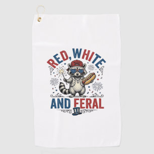 Red White and Feral Patriotic Raccoon Shirt_1 Golf Towel