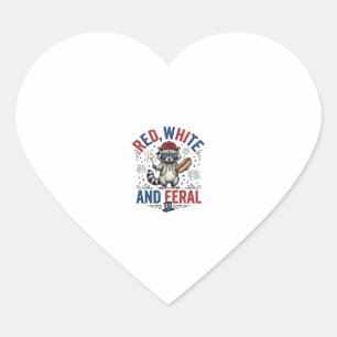 Red White and Feral Patriotic Raccoon Shirt_1 Heart Sticker