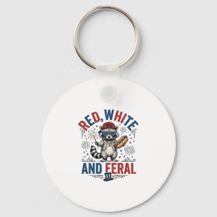 Red White and Feral Patriotic Raccoon Shirt_1 Keychain
