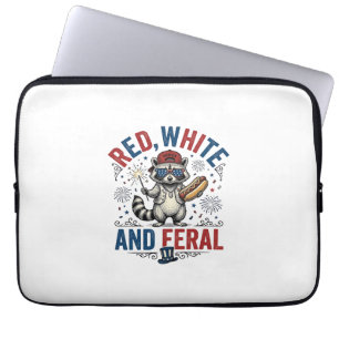 Red White and Feral Patriotic Raccoon Shirt_1 Laptop Sleeve