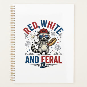 Red White and Feral Patriotic Raccoon Shirt_1 Planner