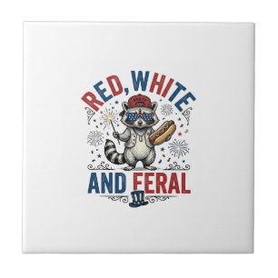 Red White and Feral Patriotic Raccoon Shirt_1 Tile