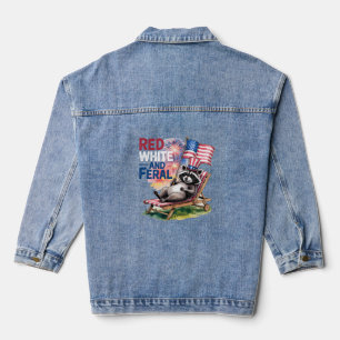 Red White And Feral Raccoon Denim Jacket