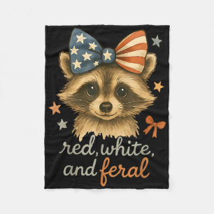 Red White And Feral Raccoon Funny Patriotic Usa 4t Fleece Blanket