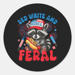 Red White And Feral Raccoon Hot Dog Usa Flag 4th O Classic Round Sticker