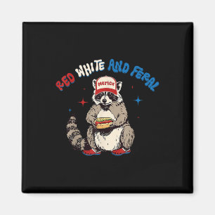 Red White And Feral Raccoon Hot Dog Usa Flag 4th O Magnet