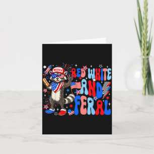 Red White and Feral USA Raccoon 4th of July Merica Card